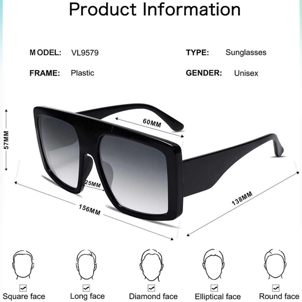 Woman’s BLACK Oversized Square FASHION FORWARD Flat Top Sunglasses For baddies - Picture 5 of 10